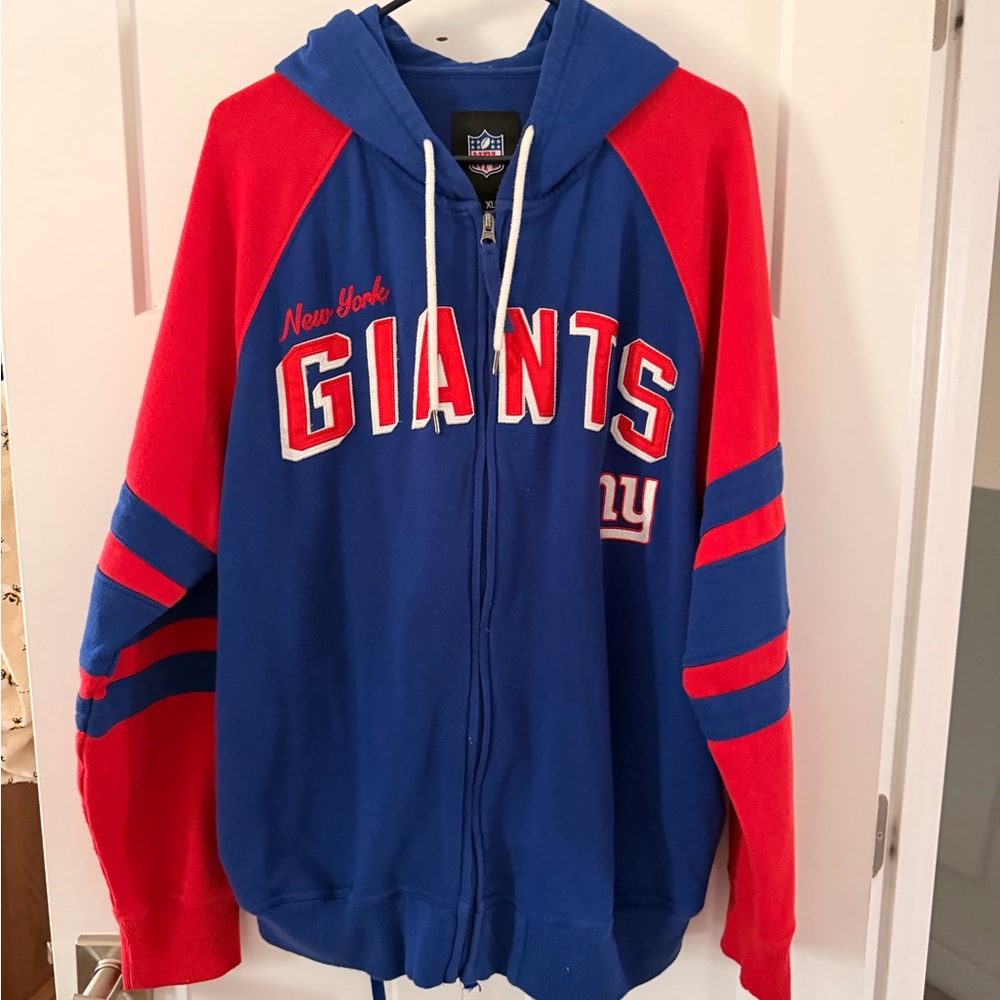 NFL New York Giants Blue and Red Hoodie Bomber Jacket